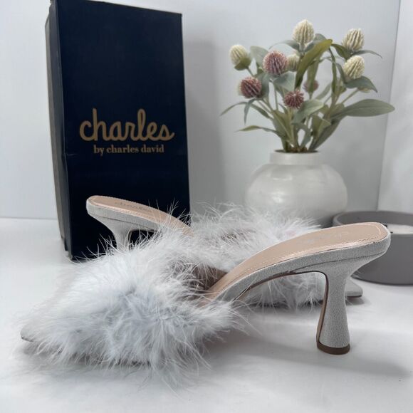 Charles by Charles David Pazazz Feathers Slide Square Toe Women 12M Tried OnFlaw - Picture 7 of 12